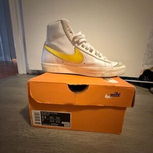 Nike White and Yellow High-Top Sneakers